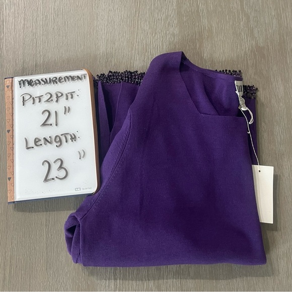 CLIO II silk blend square neck sweater beaded fringe trim women’s Size 1X retro - Picture 12 of 12